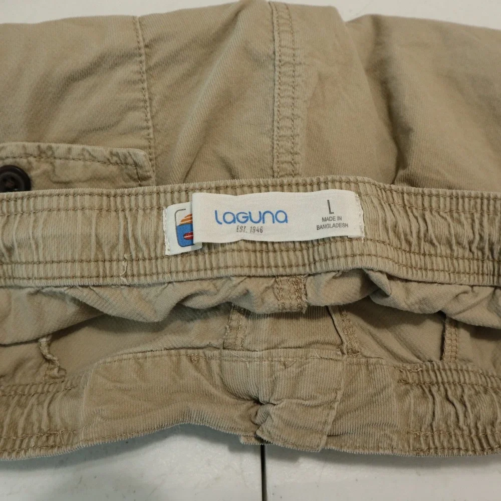 Laguna Mens L Khaki Drawstring Chino Shorts‎ Stretch Elastic Waist Casual